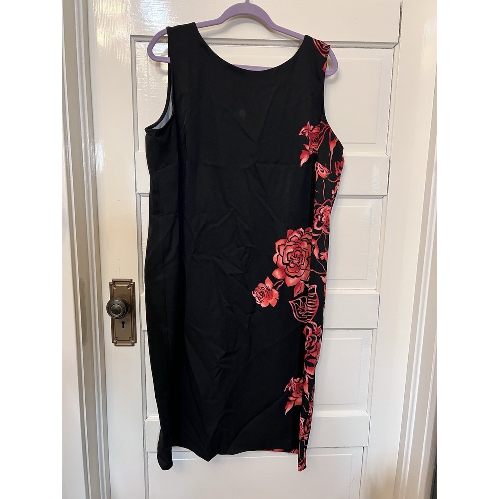 Black Midi Shift Dress W Black Red Floral Side Panel 18W Maya Brooks Sleeveless